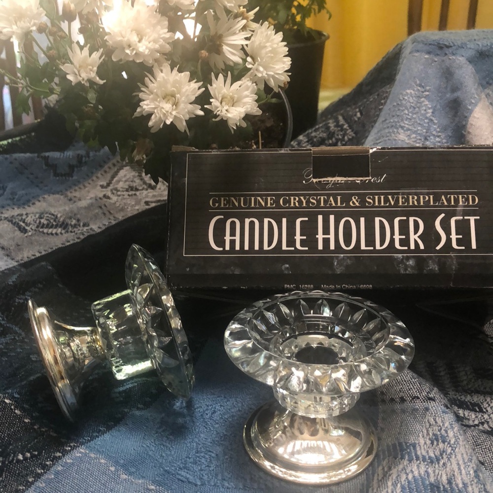 Genuine Crystal & Silverplayed Candleholder Set